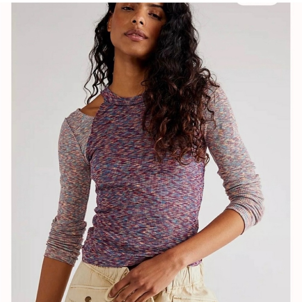 Free People Out of Control Cold Shoulder Top in Warm Color Combo X Small NWT